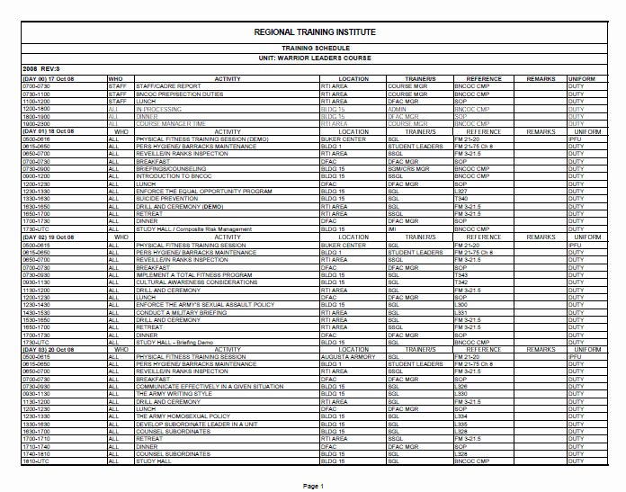 Army Training Outline Template Best Of Sergeants Time Training Schedule Template