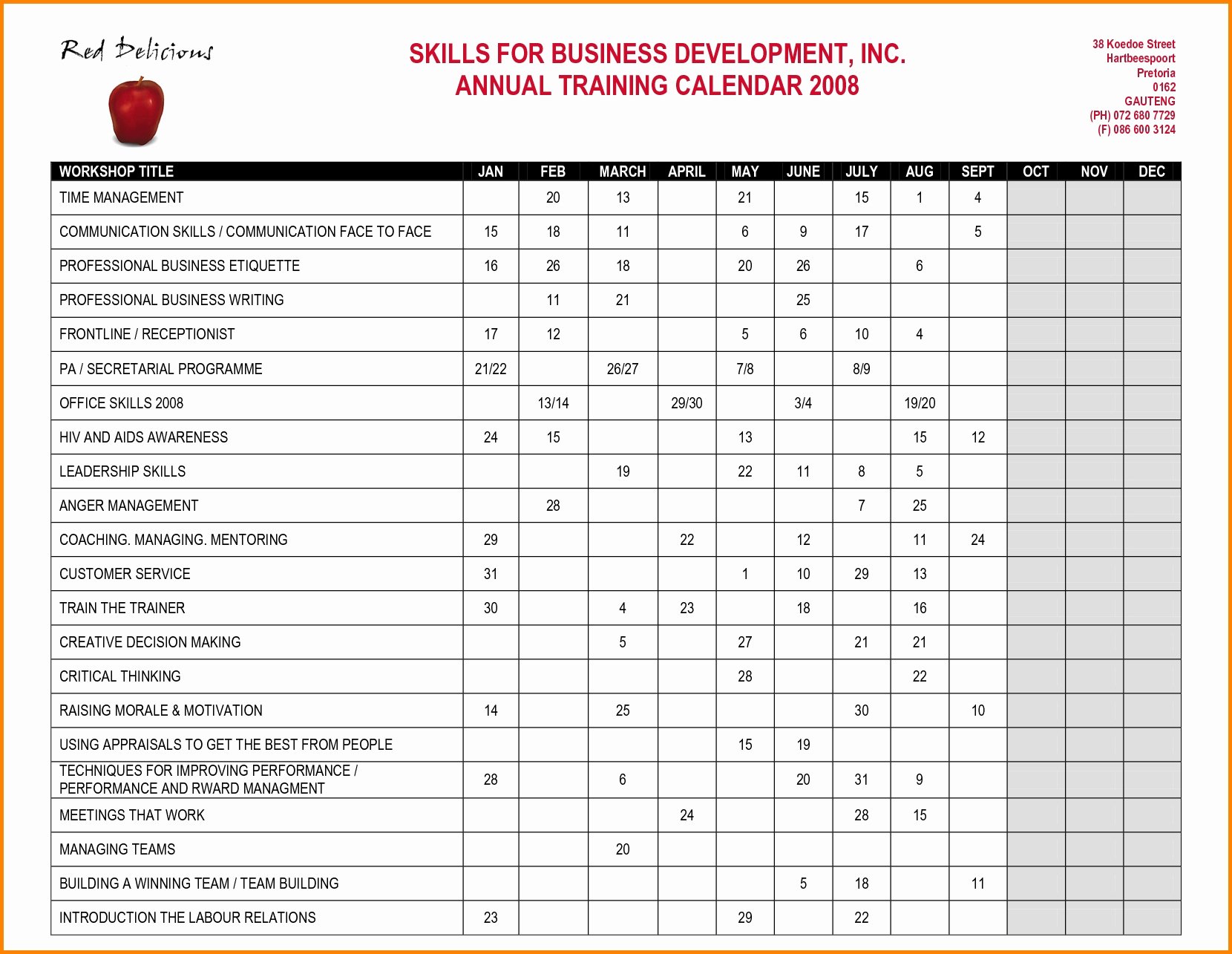 Army Training Outline Template Fresh Yearly Training Calendar Template