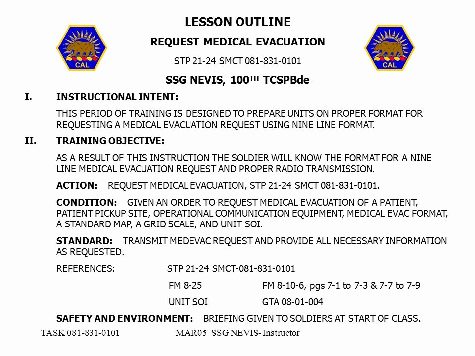 Army Training Outline Template Inspirational Request Medical Evacuation Ppt Video Online