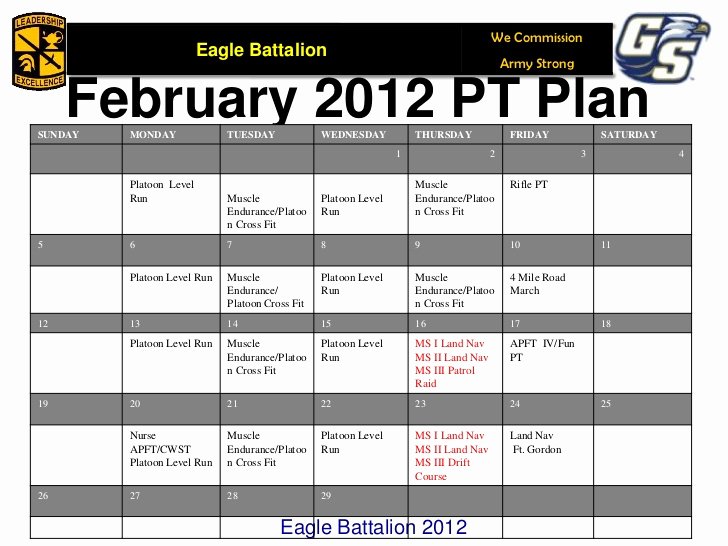 Army Training Schedule form Luxury Army Pt Calendar Fillable Bing Images