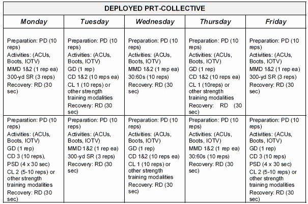 Army Training Schedule Template Lovely Army Prt Workout Plan