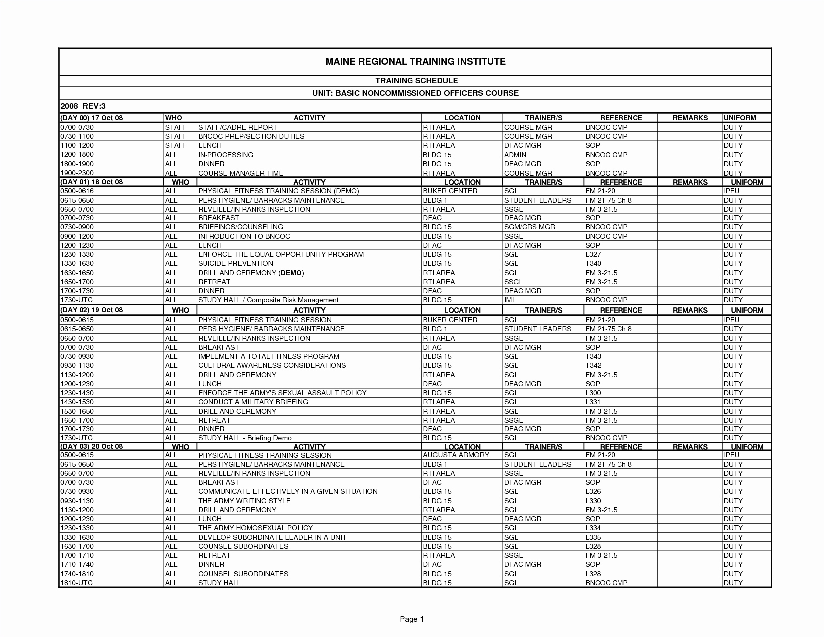 Army Training Schedule Template New 28 Of Military Reserve Training Plan Template
