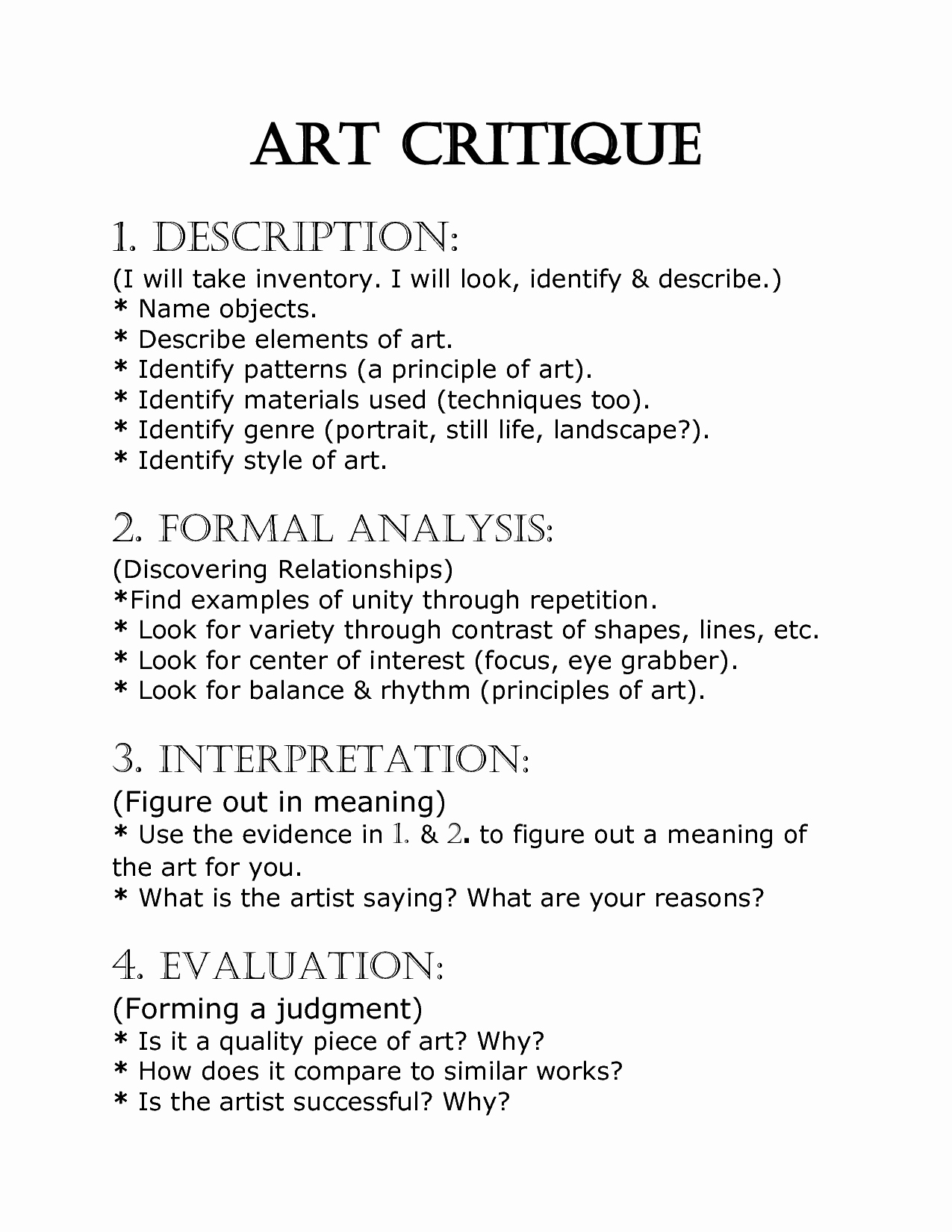 Art Institute Essay Example Lovely Art Critique Worksheet Google Search
