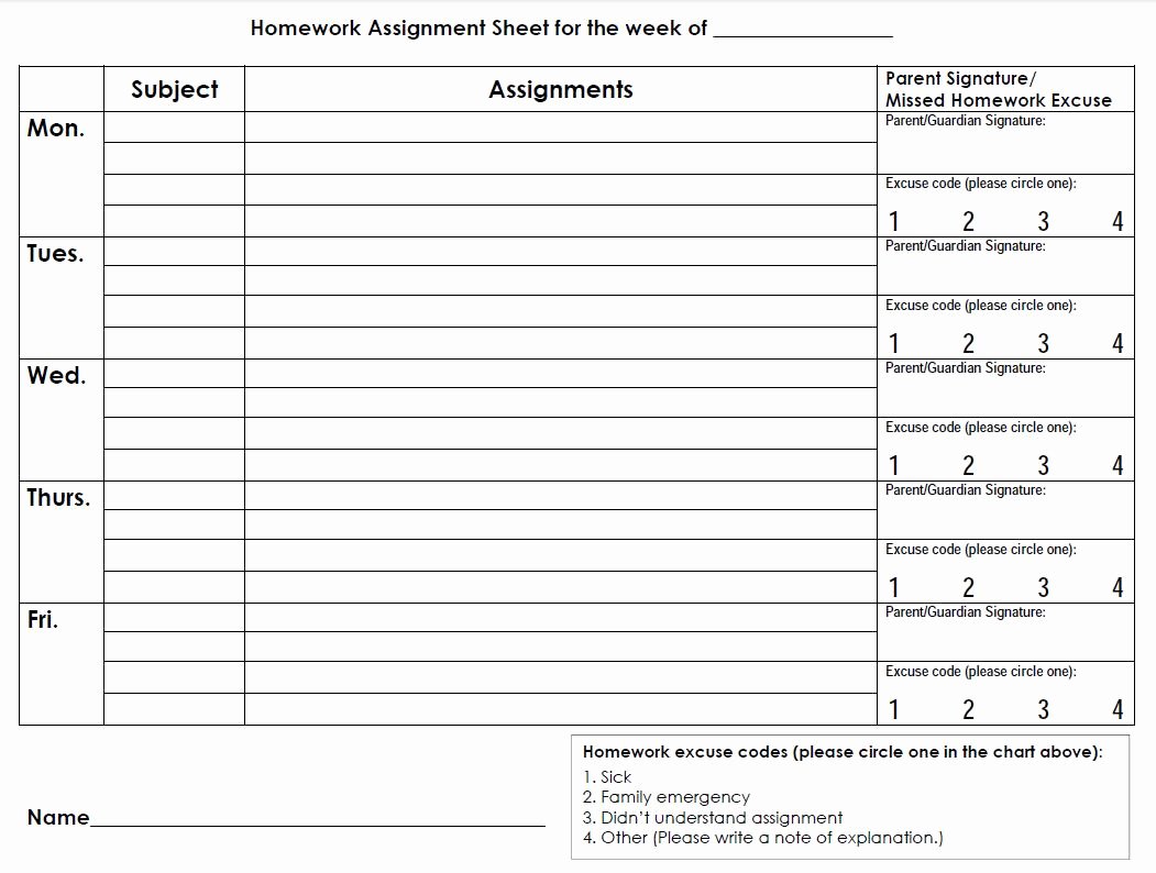 Assignment Sheet Template Awesome Printable Planners &amp; Calendars