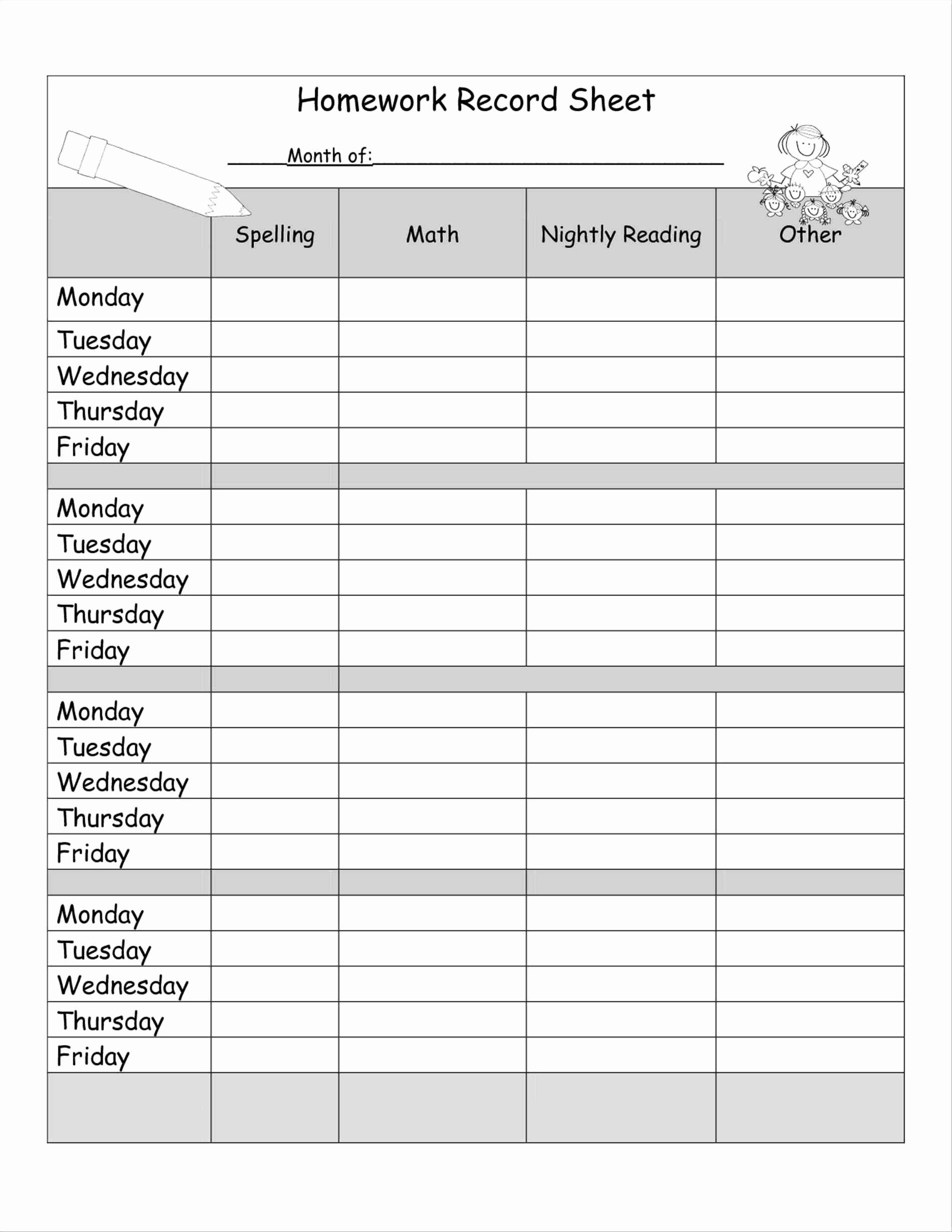Assignment Sheet Template Beautiful Student assignment Planner Line for Free