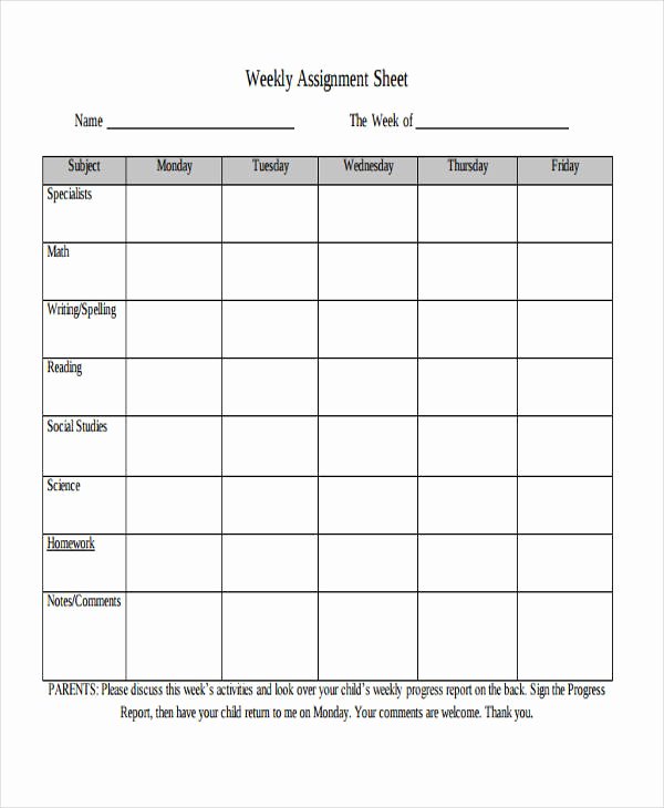 Assignment Sheet Template Beautiful Weekly Sheet Templates 10 Free Word Pdf format