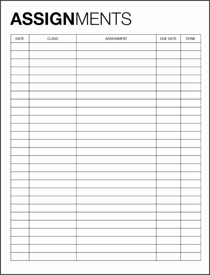 Assignment Sheet Template Best Of 5 Student assignment Planner Template Sampletemplatess