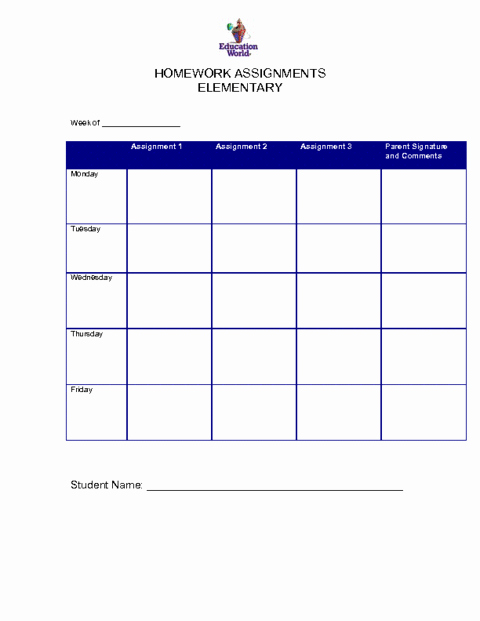 Assignment Sheet Template Elegant 6 Free Homework Templates Excel Pdf formats