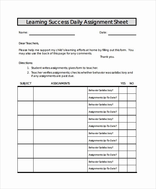 Assignment Sheet Template Fresh 10 assignment Sheet Templates