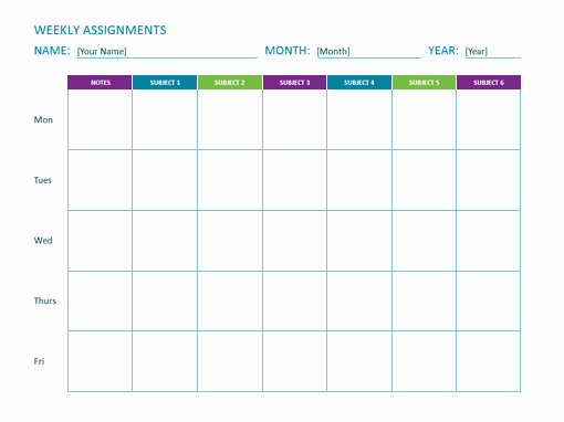 Assignment Sheet Template Fresh Weekly assignment Sheet Fice Templates