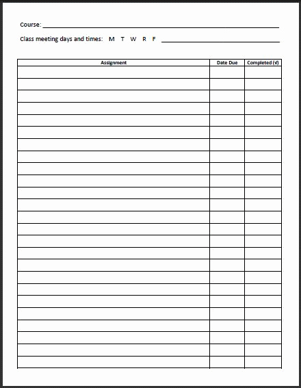 Assignment Sheet Template Inspirational Free Printable High School and College Course assignment