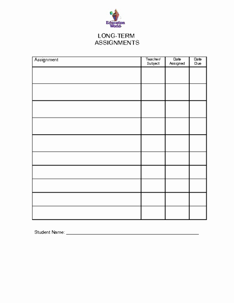 Assignment Sheet Template New Long Term assignment Tracking Template