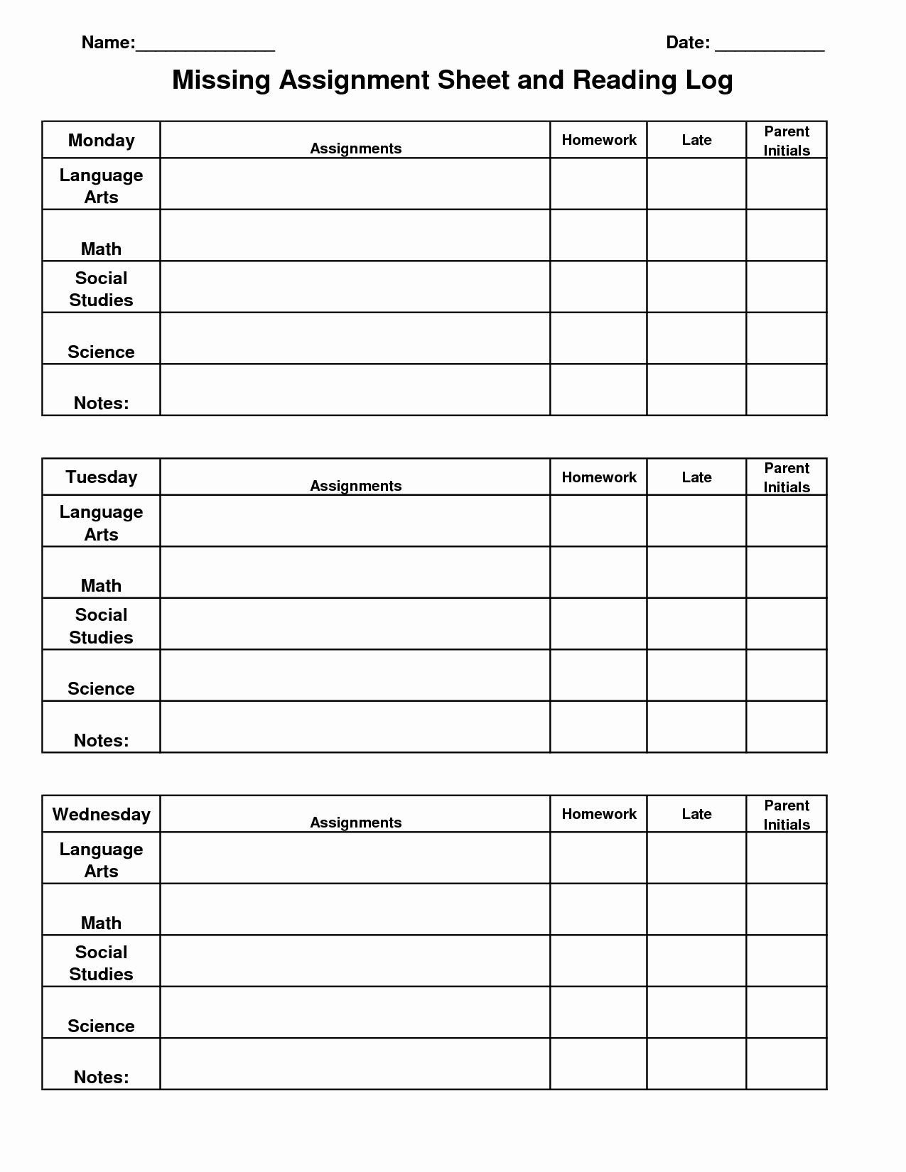 Assignment Sheet Template Unique assignment Log Template