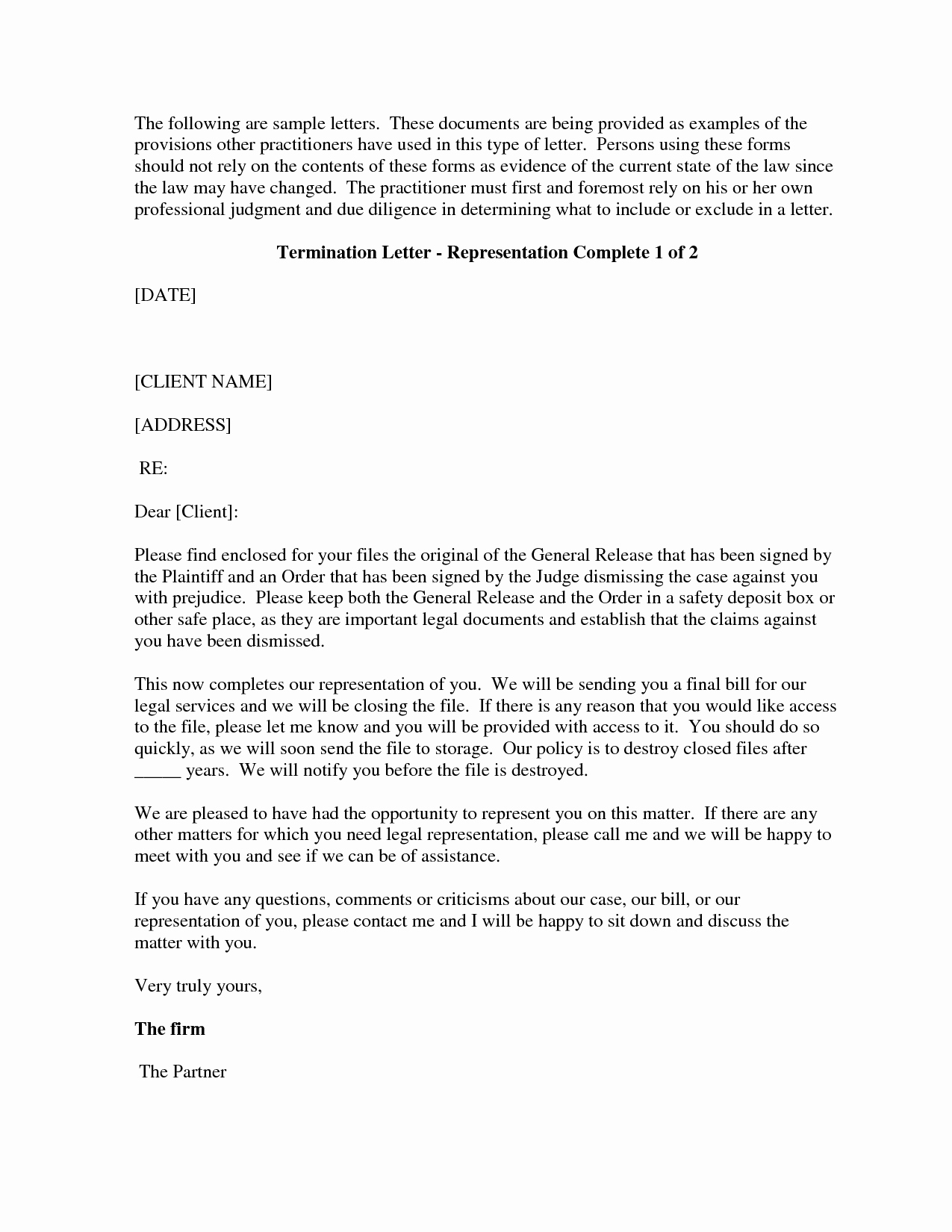 Attorney Client Letter Template Unique Letter Termination Free Printable Documents