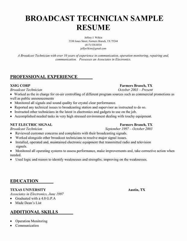 Audio Engineer Resume Sample Beautiful Resume for Audio Engineer Exaple