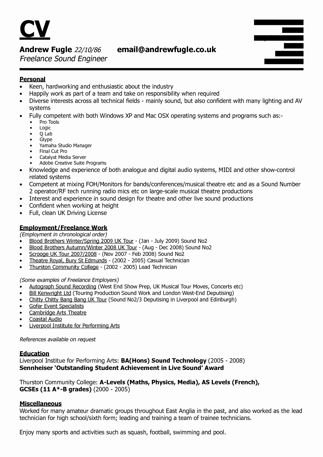 Audio Engineer Resume Sample Fresh 11 Best Cv Job étudiant Mcdo