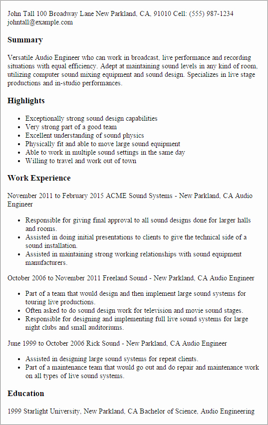 Audio Engineer Resume Sample Lovely Professional Audio Engineer Templates to Showcase Your