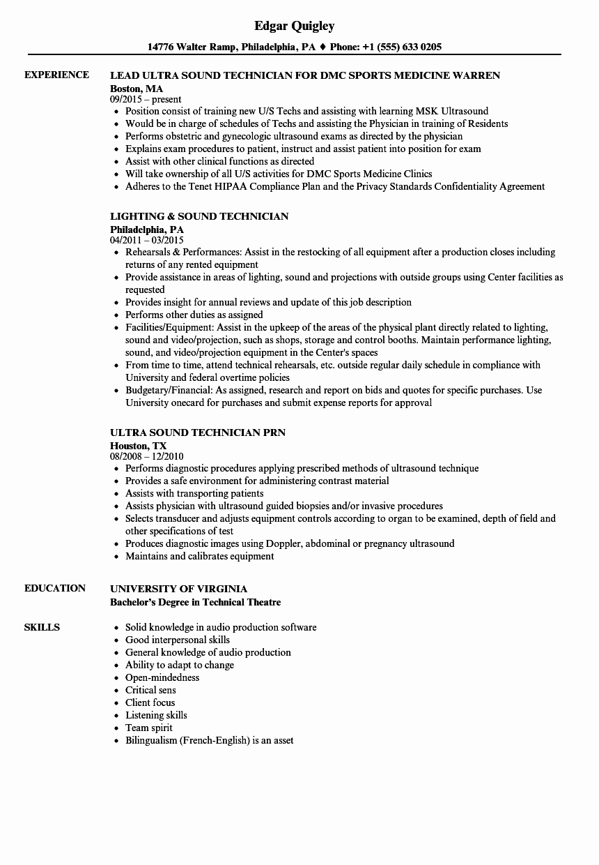 Audio Visual Technician Resume Elegant sound Technician Resume Samples