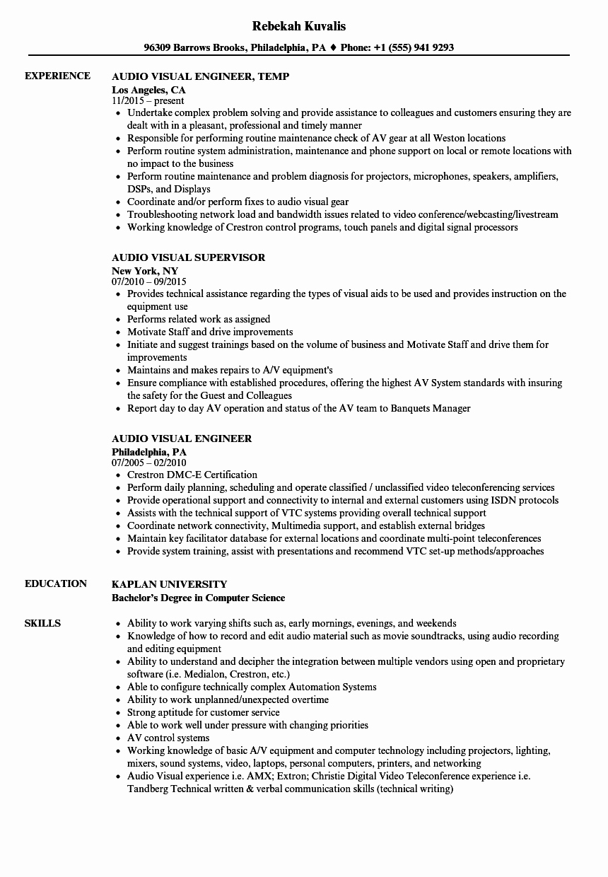 Audio Visual Technician Resume Inspirational Audio Visual Resume Samples