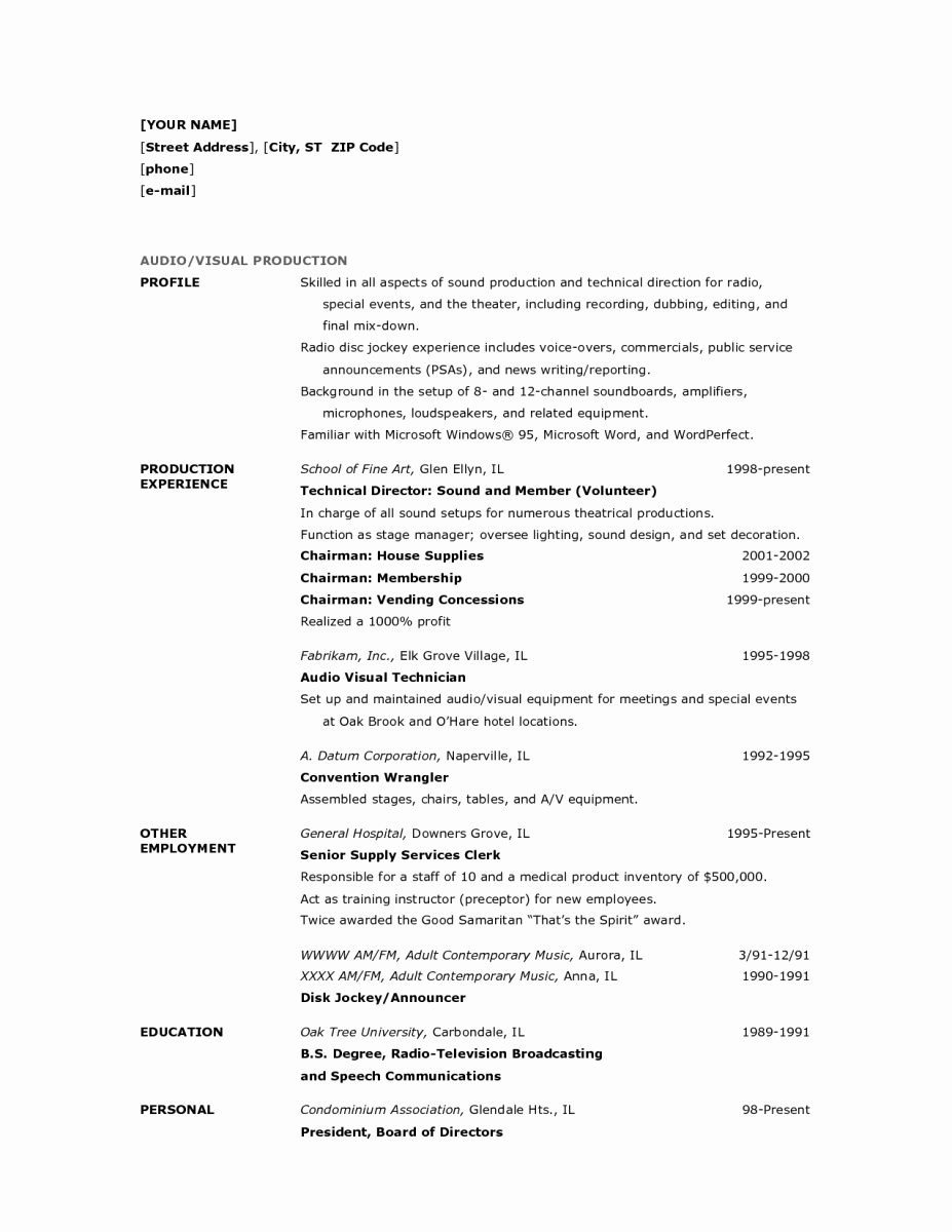 Audio Visual Technician Resume Inspirational Audio Visual Technician Resume Resume Ideas