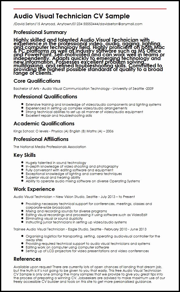 Audio Visual Technician Resume Luxury Audio Visual Technician Cv Sample