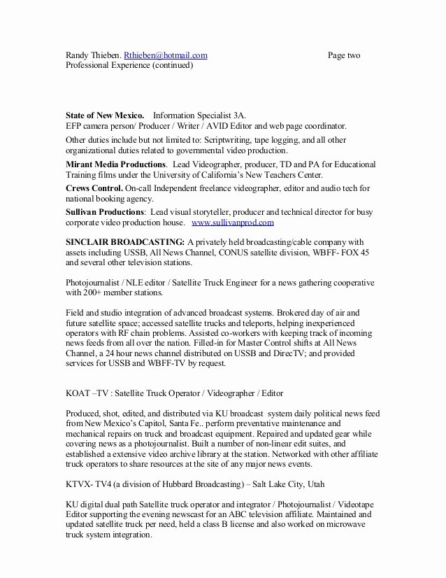 Audio Visual Technician Resume New Jay Thieben Resume 0711