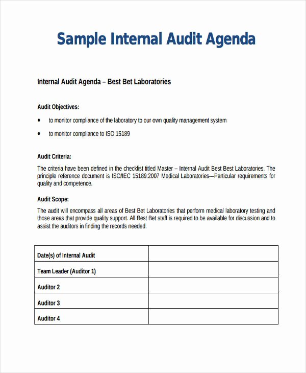 Audit Agenda Template Luxury Audit Agenda Sample