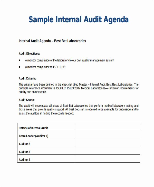 Audit Agenda Template Luxury Audit Agenda Sample