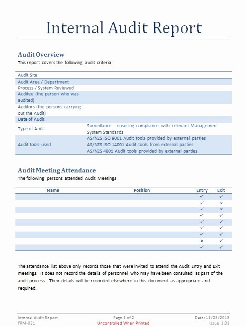 Audit Documentation Example Best Of Internal Audit Report Template Internal Audit Documents