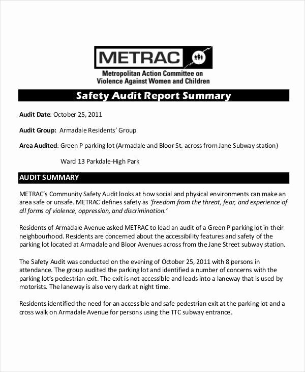 Audit Summary Template Beautiful 11 Safety Audit Report Templates – Pdf Word