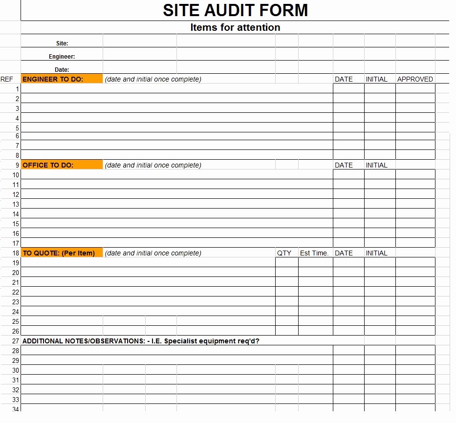 Audit Template Excel Beautiful Excellent Sample Of Site Audit form Template In Excel