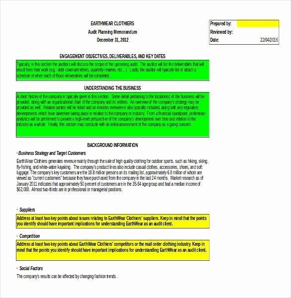 Audit Template Excel Inspirational Audit Memo Template – 12 Word Excel Pdf Documents