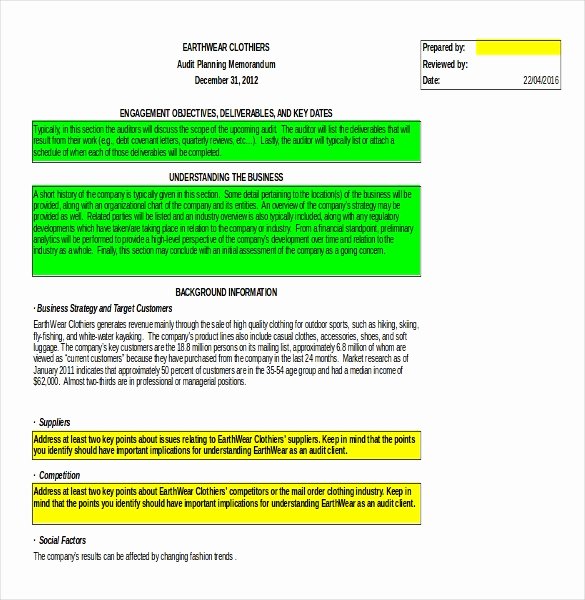 Audit Template Excel Inspirational Audit Memo Template – 12 Word Excel Pdf Documents