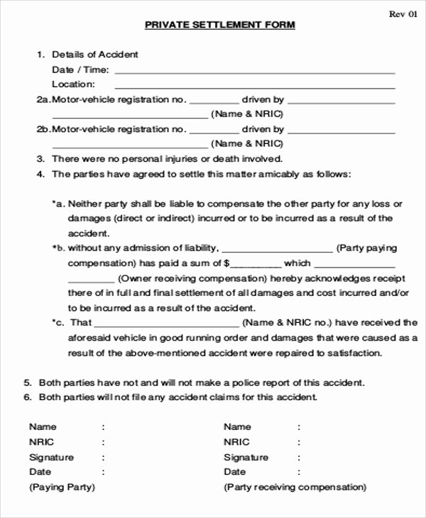 Auto Accident Settlement Agreement Sample Beautiful Sample Accident Release form 9 Examples In Word Pdf