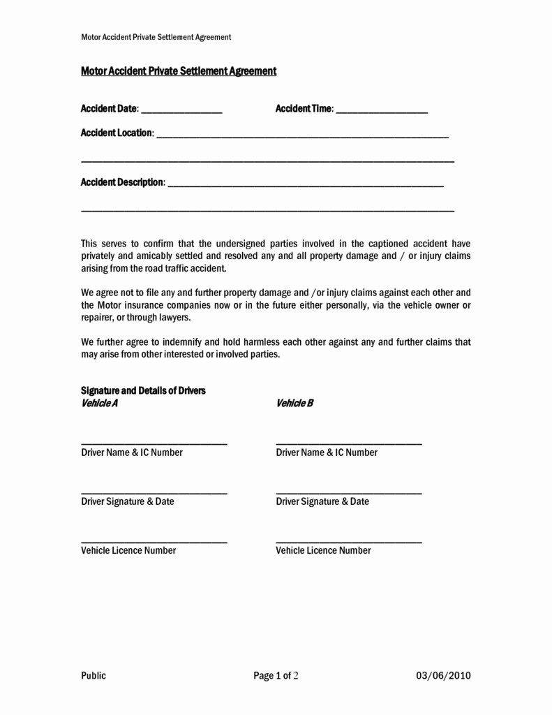 Auto Accident Settlement Agreement Sample Best Of Settlement and Release Sample Templates