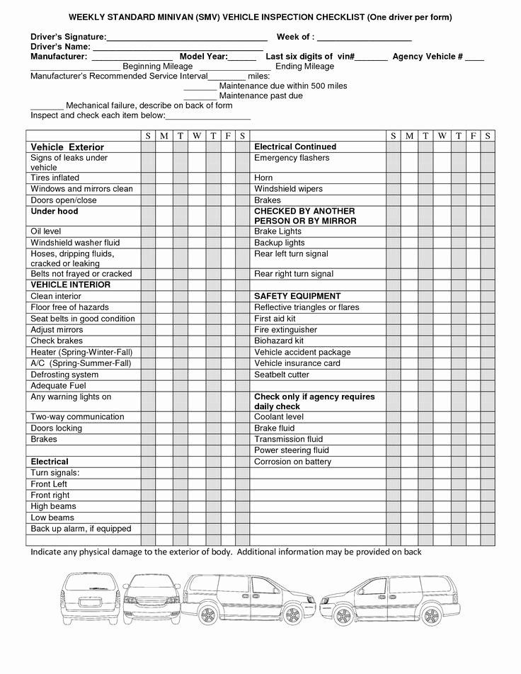 Auto Repair Checklist Template Awesome Weekly Vehicle Inspection Checklist Template