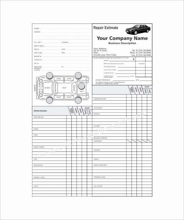 Auto Repair Checklist Template Lovely Auto Repair Estimate Template Excel