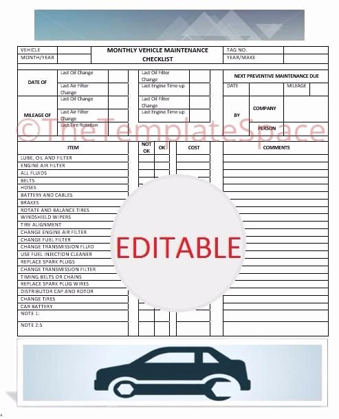 Auto Repair Checklist Template Luxury Editable Monthly Vehicle Maintenance Checklist Printable