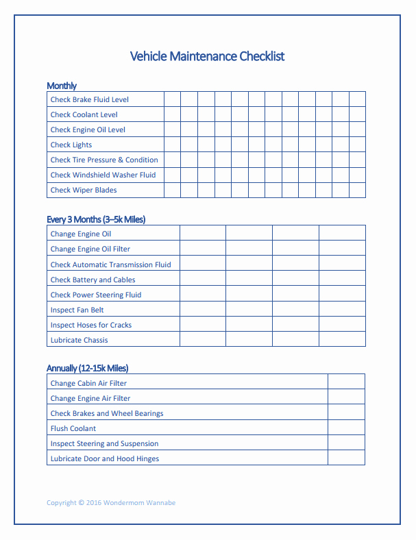 Auto Repair Checklist Template Luxury Free Printable Car Maintenance Checklist