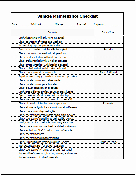 Auto Repair Checklist Template Luxury Vehicle Maintenance Checklist Template