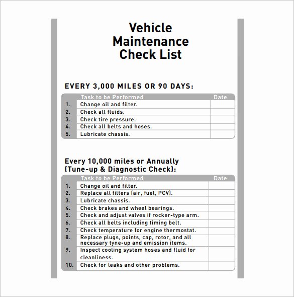 Auto Repair Checklist Template New Vehicle Maintenance Schedule Templates 10 Free Word