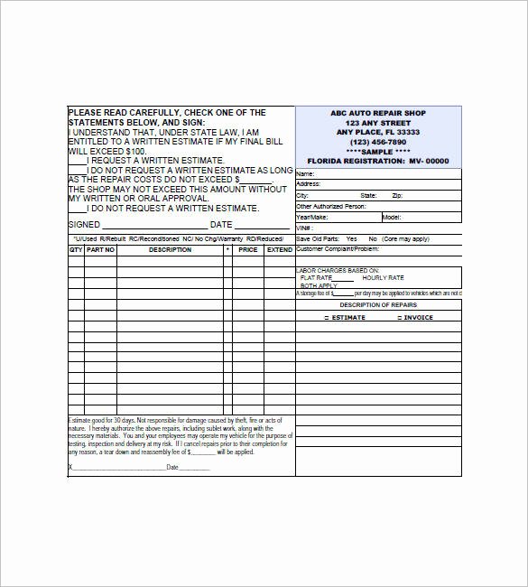 Auto Repair Estimate form Pdf Best Of 11 Repair Invoice Templates – Pdf Word Excel