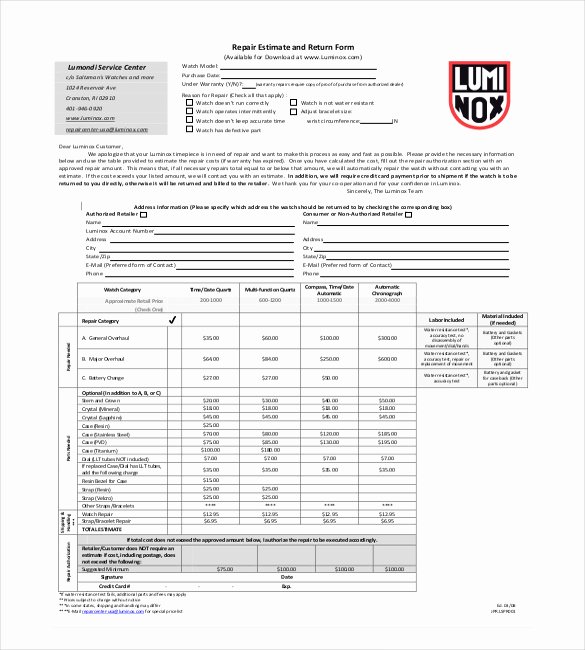 Auto Repair Estimate form Pdf Fresh Auto Repair Estimate form Pdf