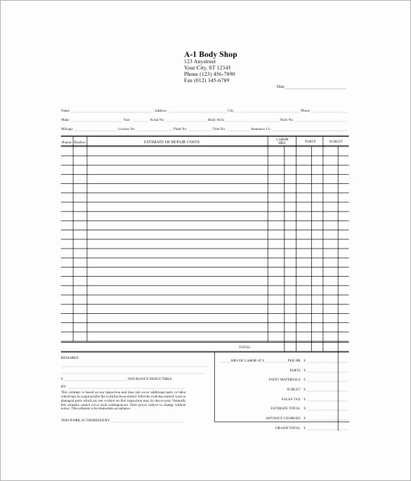 Auto Repair Estimate form Pdf Inspirational 20 Repair Estimate Templates Word Excel Pdf