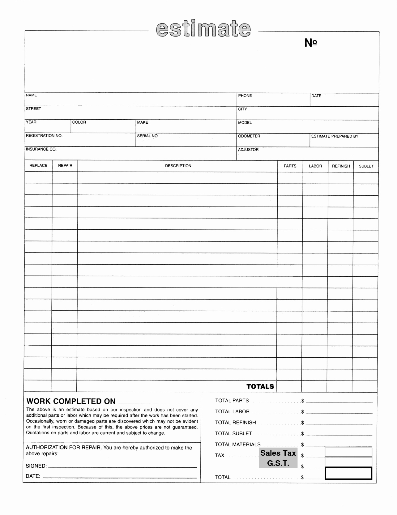 Auto Repair Estimate form Pdf Inspirational Auto Repair Estimate Template Templates Pdf Free Premium