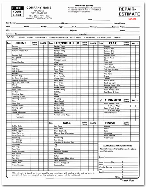 Auto Repair Estimate form Pdf Lovely Auto Body Estimate Template Free Download Printable