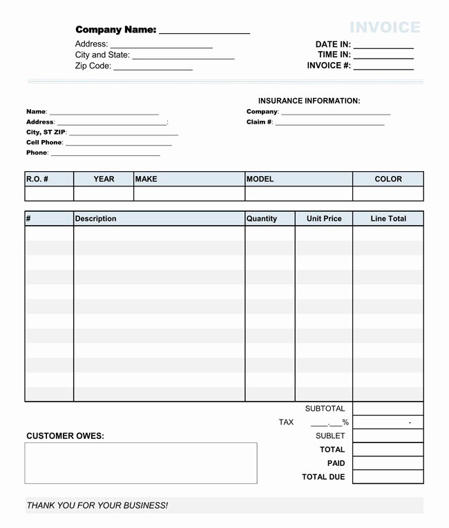 Auto Repair Estimate form Pdf Lovely Auto Repair Invoice Templates 10 Printable and Fillable