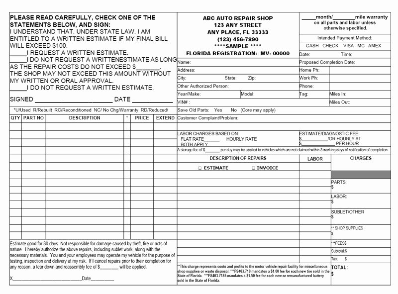 Auto Repair Estimate form Pdf Lovely Carbonless forms Ncr