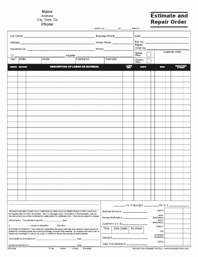 Auto Repair Estimate form Pdf New Collision Repair Estimate form Template Auto Body Shop Pdf
