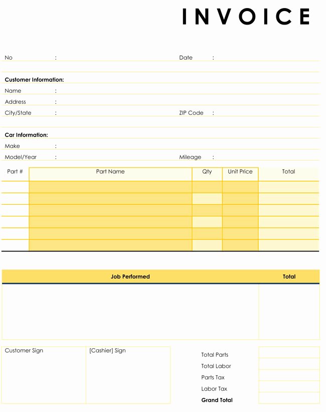 Auto Repair order Template Word Awesome Auto Repair Invoice Templates 10 Printable and Fillable
